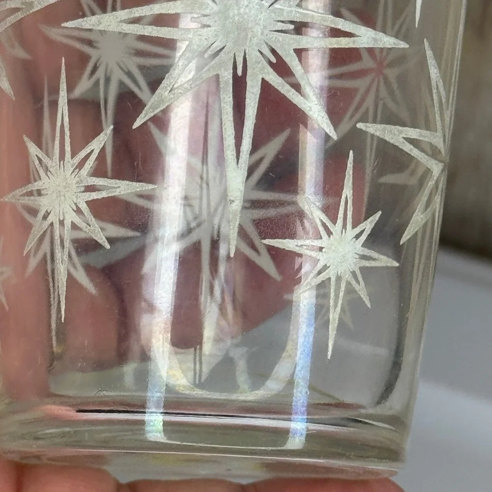 Vintage Hazel Atlas Starburst Glass Tumblers Set of 4 Yellow White Mid Century